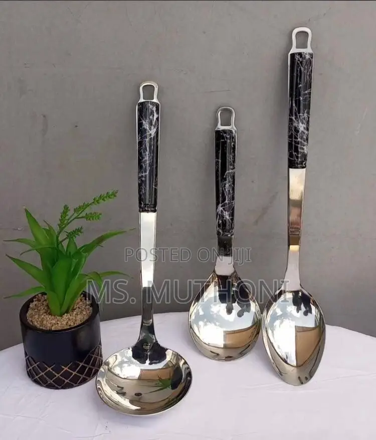 3 PCS Heavy Gauge Gold / Silver Stainless Cooking/ Serving Spoons