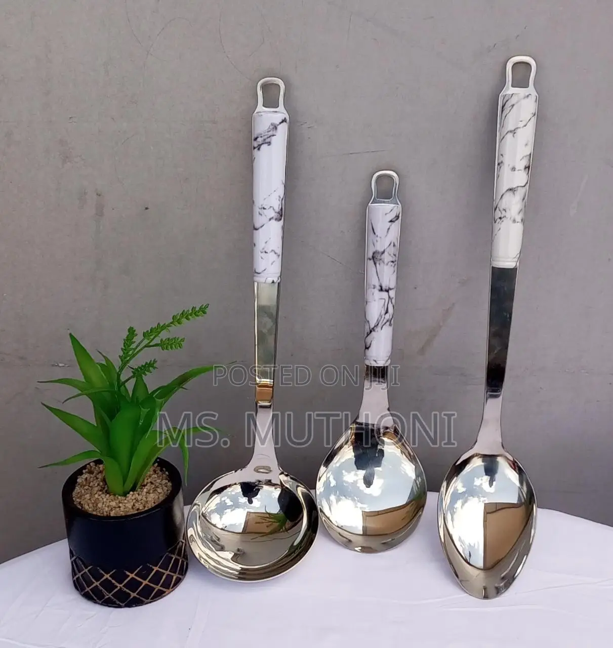 3 PCS Heavy Gauge Gold / Silver Stainless Cooking/ Serving Spoons