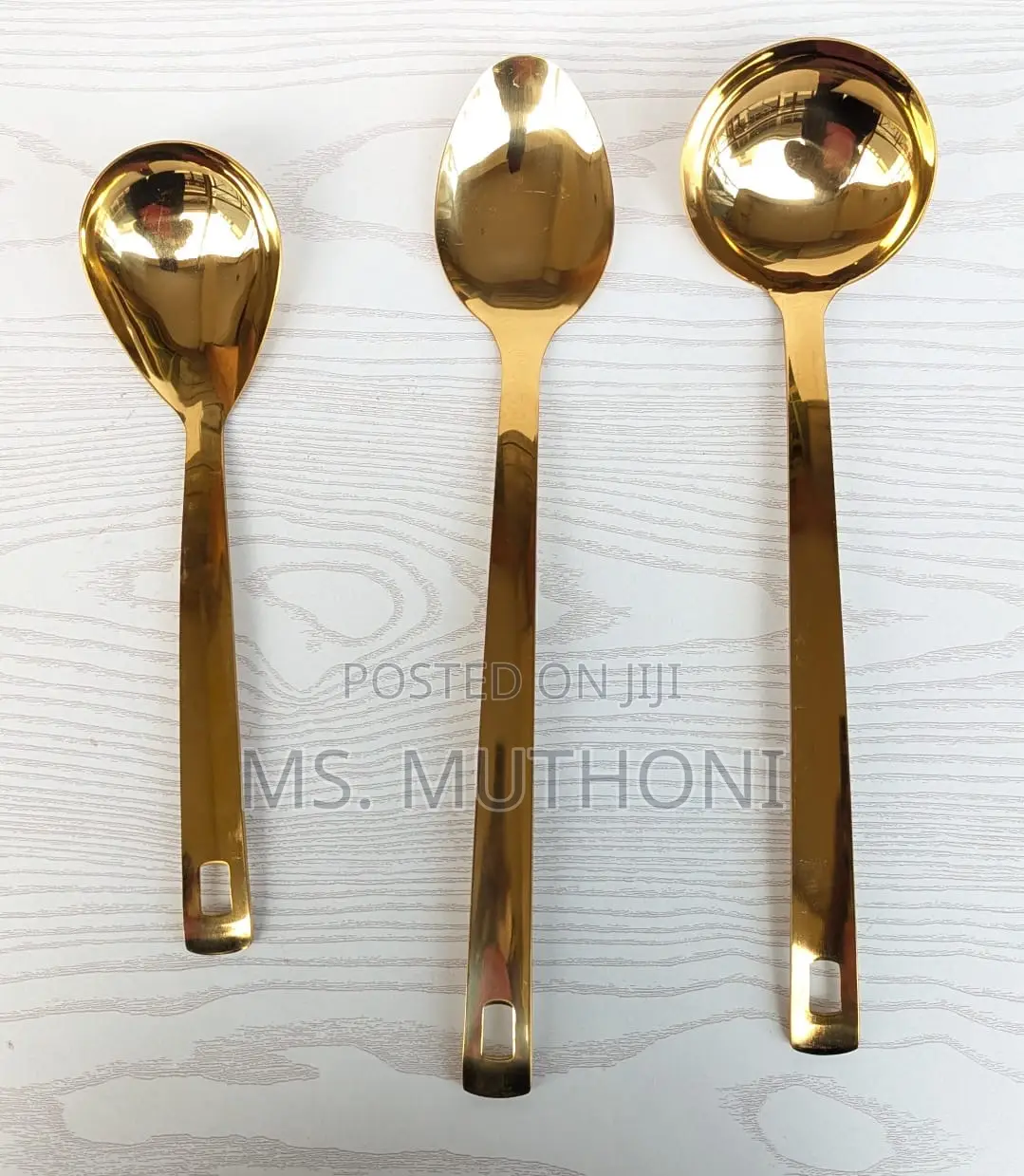 3 PCS Heavy Gauge Gold / Silver Stainless Cooking/ Serving Spoons