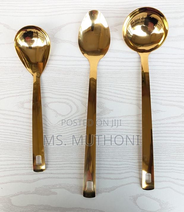 3 PCS Heavy Gauge Gold / Silver Stainless Cooking/ Serving Spoons - thumbnail 3