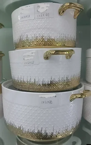 White And Gold Embossed Casserol Set