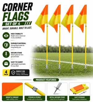 Corner Flags Set of 4 High Visibility Soccer Training Field Markers