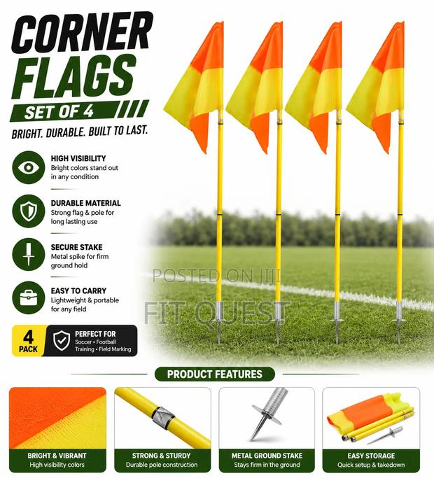 Corner Flags Set of 4 High Visibility Soccer Training Field Markers