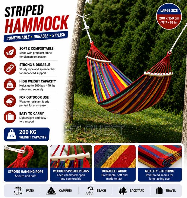 Striped Outdoor Hammock Heavy Duty Camping Garden Relaxation Swing