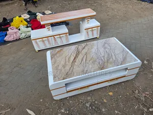 Coffee Table White Gold Marble Top Brown Tv Stand