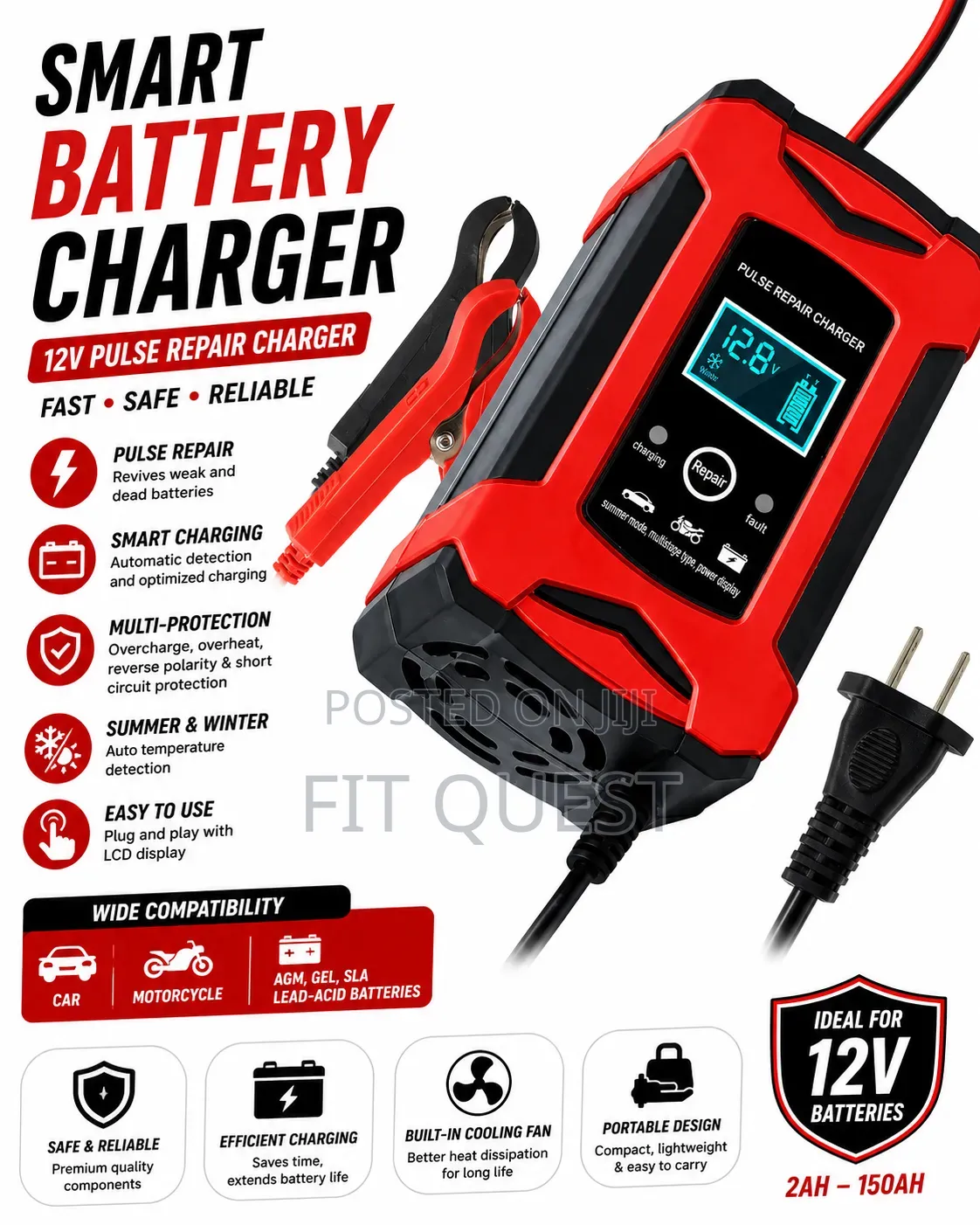 Smart 12v Battery Charger Pulse Repair Car Motorcycle Battery Maintain