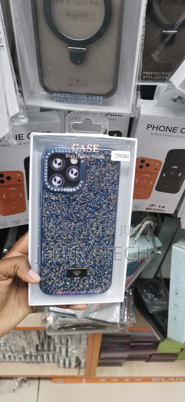 iPhone 12 Pro Max Blue Crystal and Rhinestone-Encrusted Phone Case
