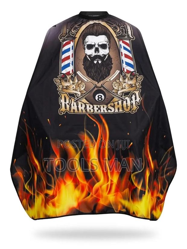 Professional Barber Cape Skull and Flames Print Hair Salon Gown.