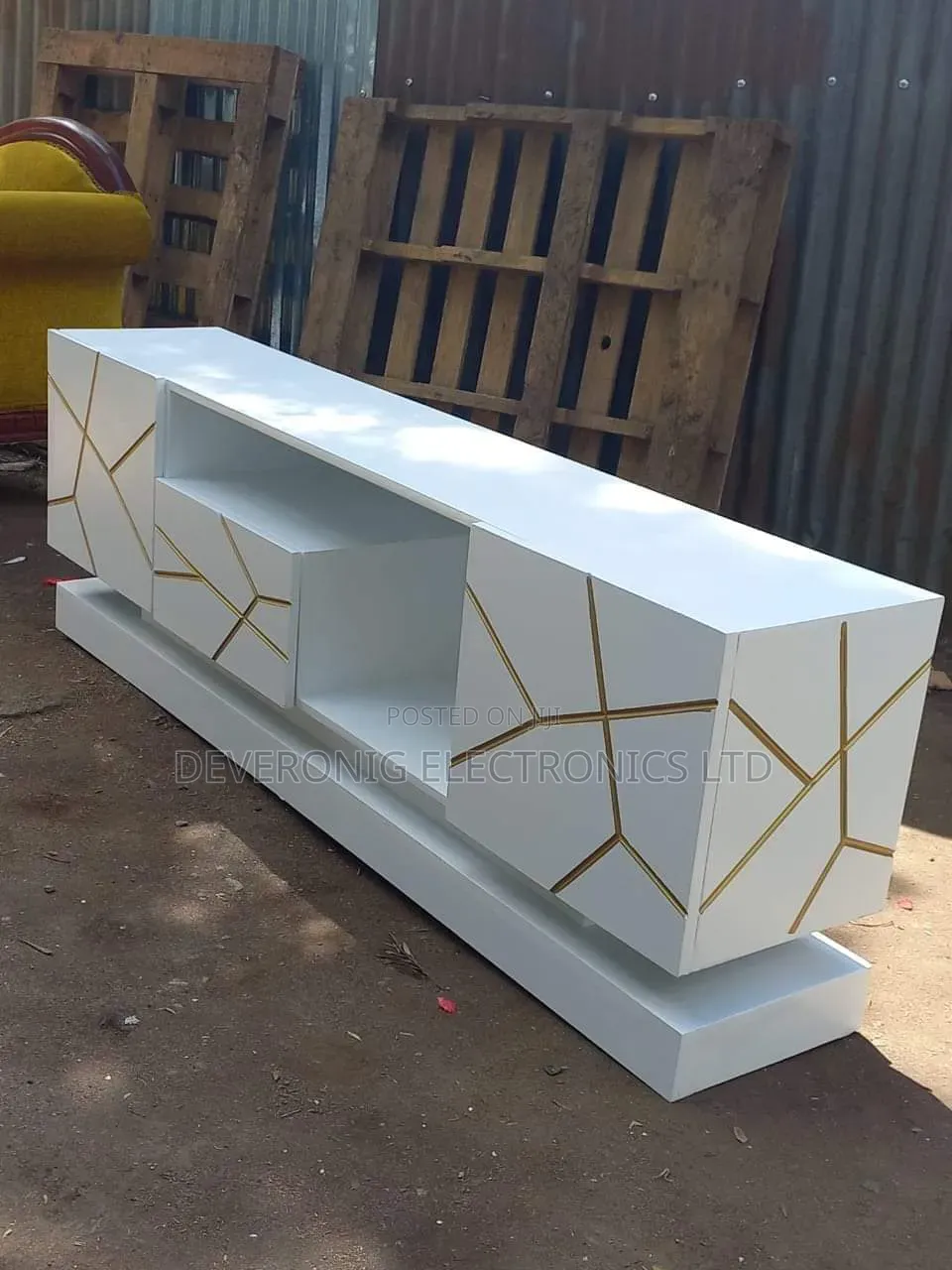 White and Gold Themed Tv Stand 
5 1/2 Ft