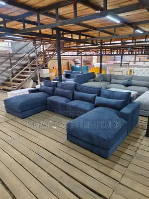 9 Seater U-Shaped Sectional Sofa Modern Blue Fabric Couch
