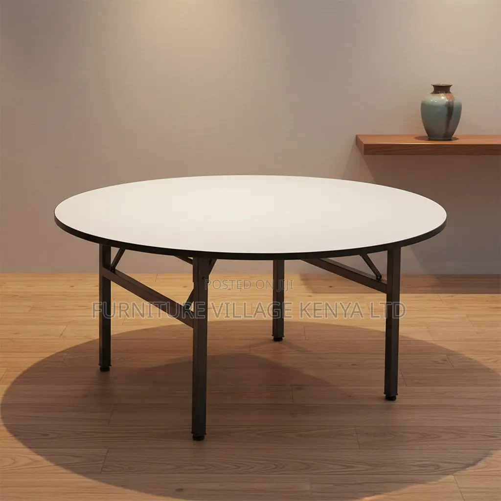 White Round Foldable Hotel Table.