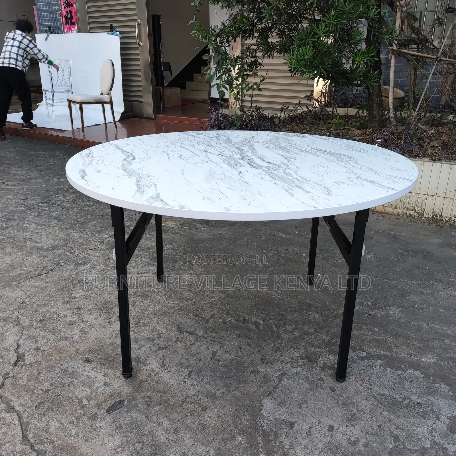 White Round Foldable Hotel Table.