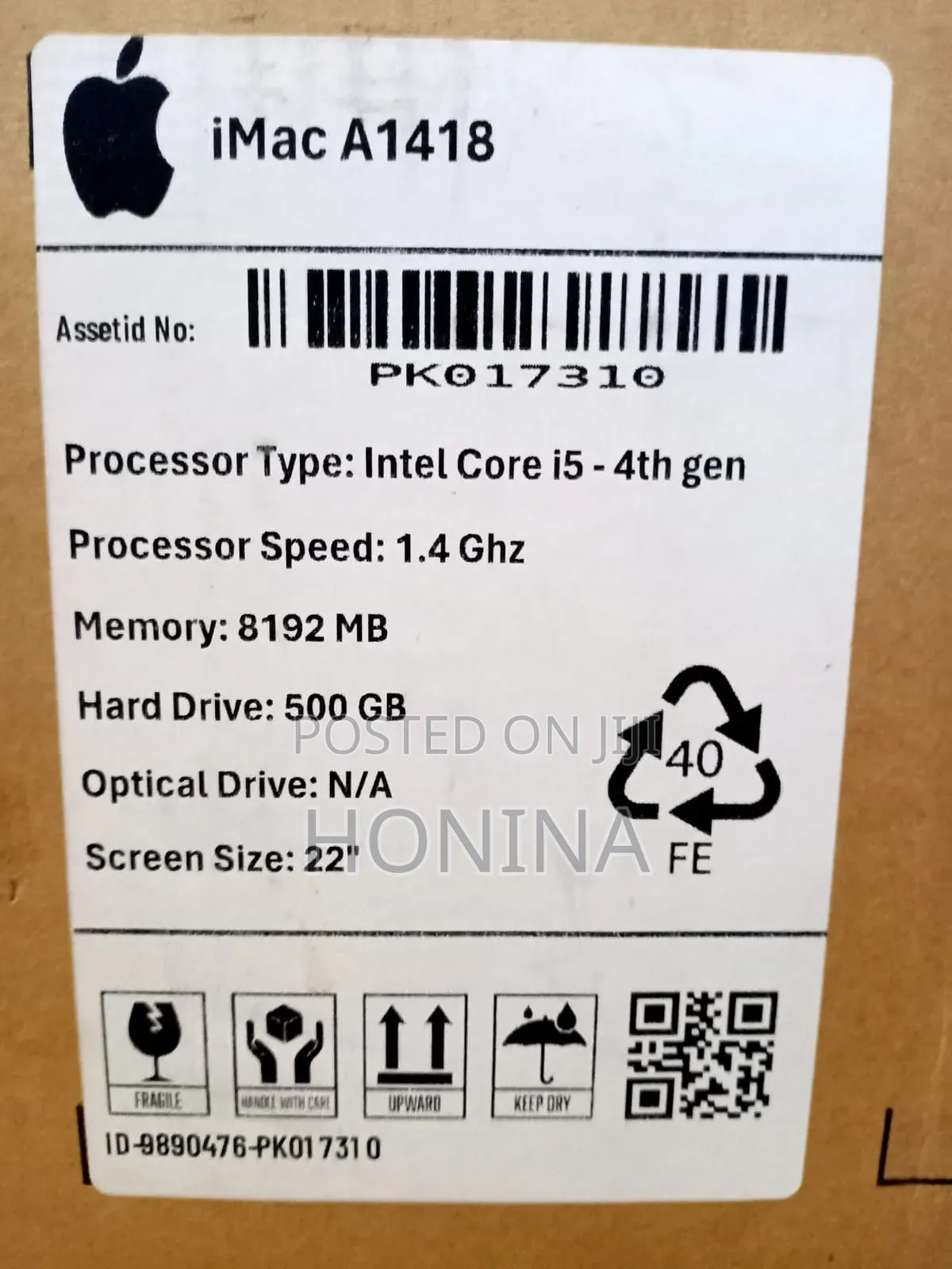 Desktop Computer Apple iMac 8GB Intel Core i5 HDD 500GB