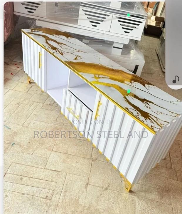 White With Gold Marble Top Tv Stand