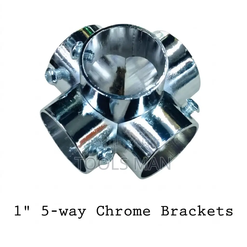 1" 5-Way Chrome Pipe Connector - Heavy Duty Closet Rail Fitting