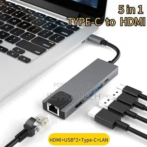 5-in-1 Usb Type-C Multiport Adapter With Rj45, Hdmi, and Usb 3