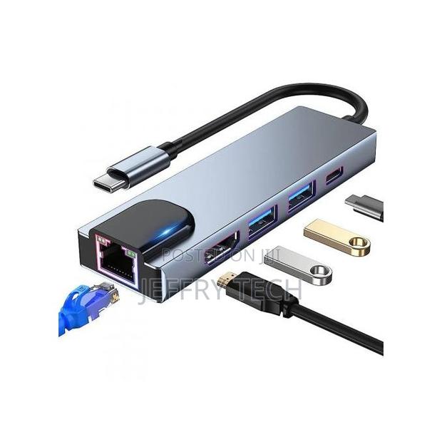 5-in-1 Adapter Usb Type-C Multifunct Hub Hdmi to Gigabit Ethernet Rj45