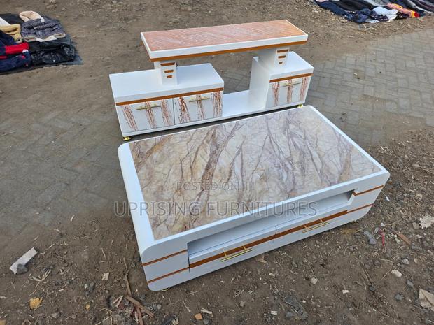 Cofee Table White Gold With Brown Top Tv Stand