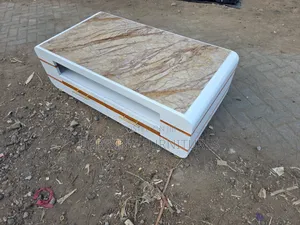 Coffee Table White Gold Marble Top Brown