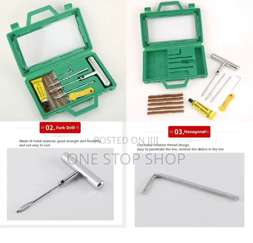 Tire Repair Kit With T_handle Insert Tools,Spiral Probes,Repair Strip