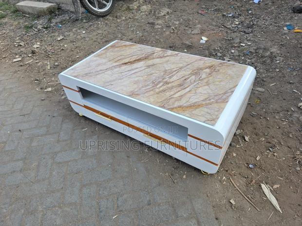 Golden Charm Table White Gold Marble Top Brown