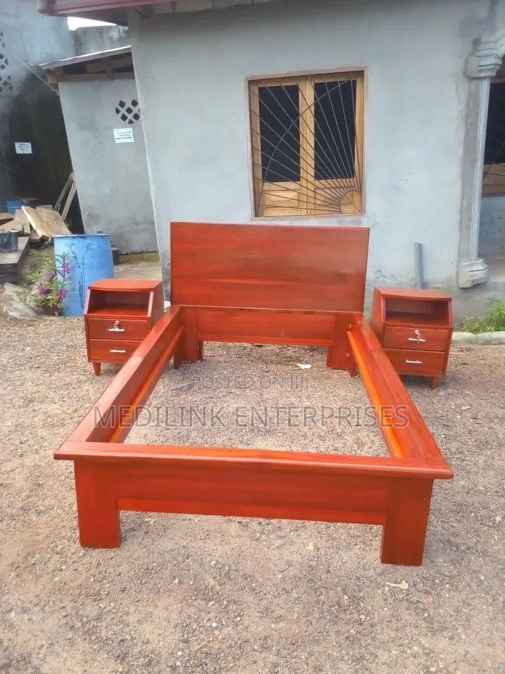 Track Solid Bed Mahogany Solid With Two Side Tables
