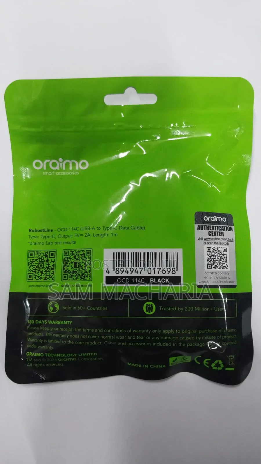 Oraimo 1 Meter Type C Cable