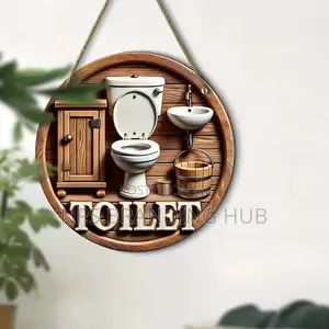 2d Flat Wooden Bathroom Hanging Decor Sign(Rt
