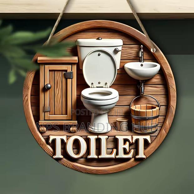 2d Flat Wooden Bathroom Hanging Decor Sign(Rt - thumbnail 3