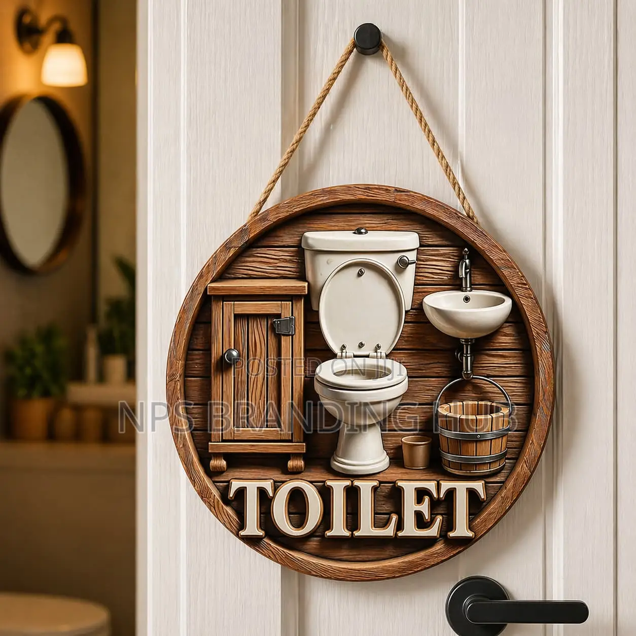 2d Flat Wooden Bathroom Hanging Decor Sign(Rt