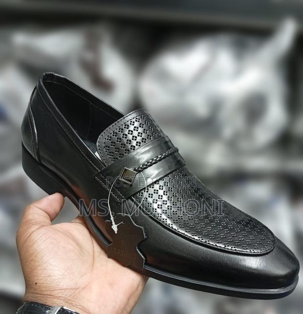Black Genuine Leather Slip-on Officials Ft Textured Crocodile Pattern - thumbnail 3