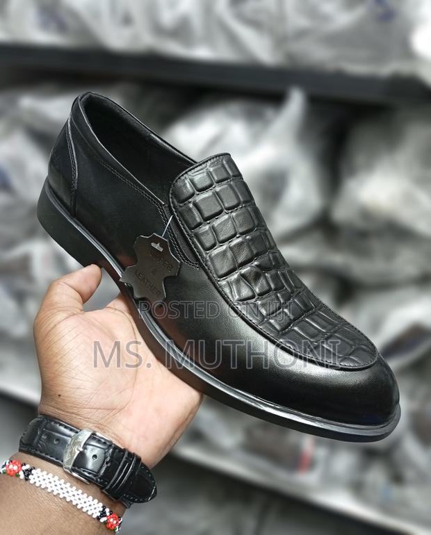 Black Genuine Leather Slip-on Officials Ft Textured Crocodile Pattern
