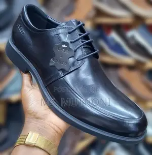 Genuine Leather Black Leather Lace-Up Oxford Shoe