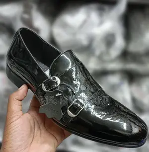 Black Wetlook Clark’S Leather Double Monk Strap Shoe Size 40-45