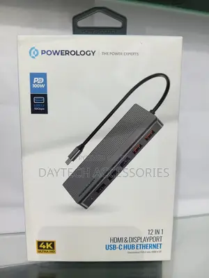 Powerology 12-in-1 Hdmi Displayport Usb-C Hub Ethernet Adapter.