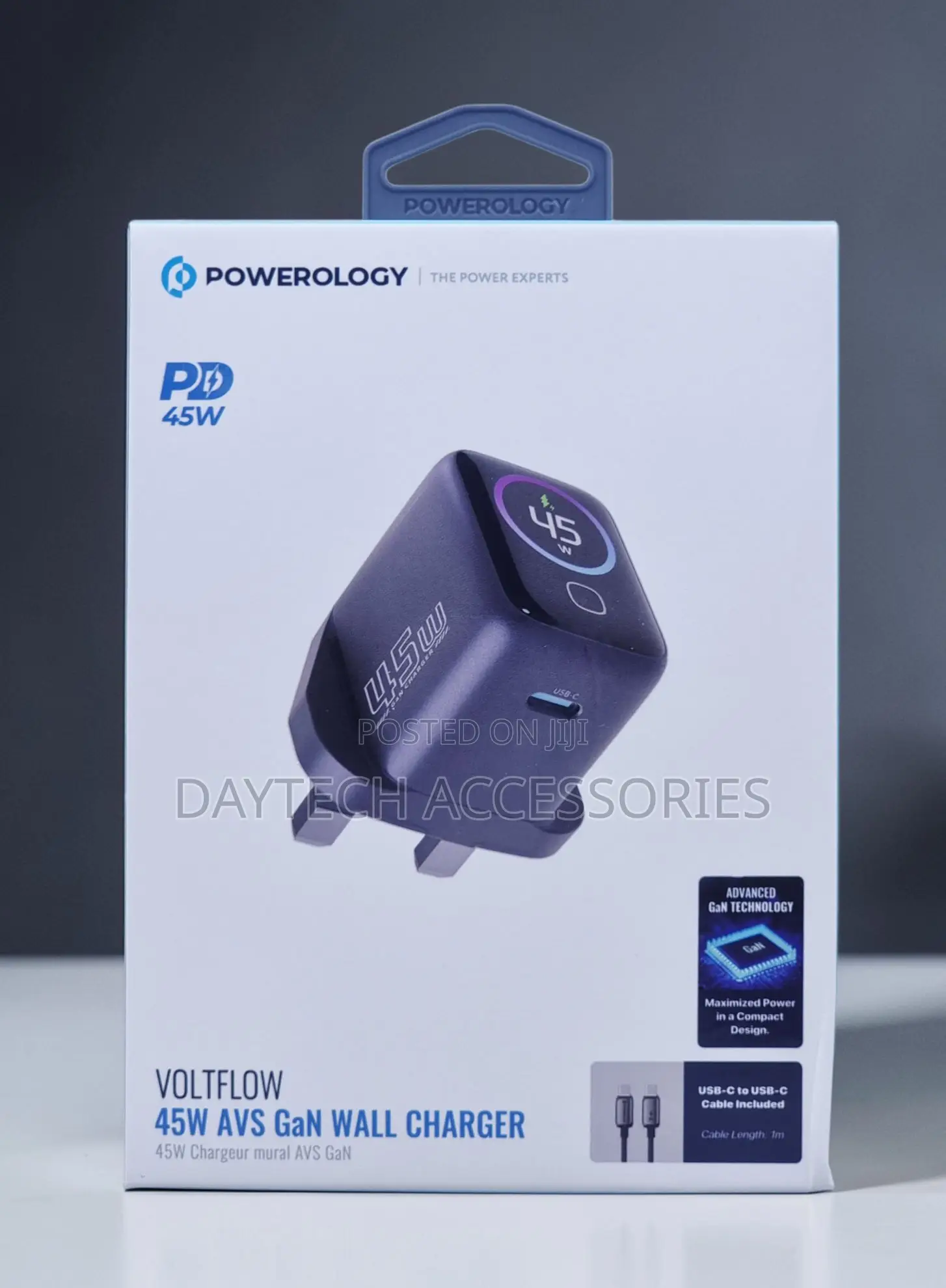 Powerology Volt Flow 45w Type-C Charger With TFT Display - Gray