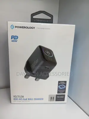 Powerology Voltflow 45w Type-C Adaptor With TFT Screen C-to-C Cable