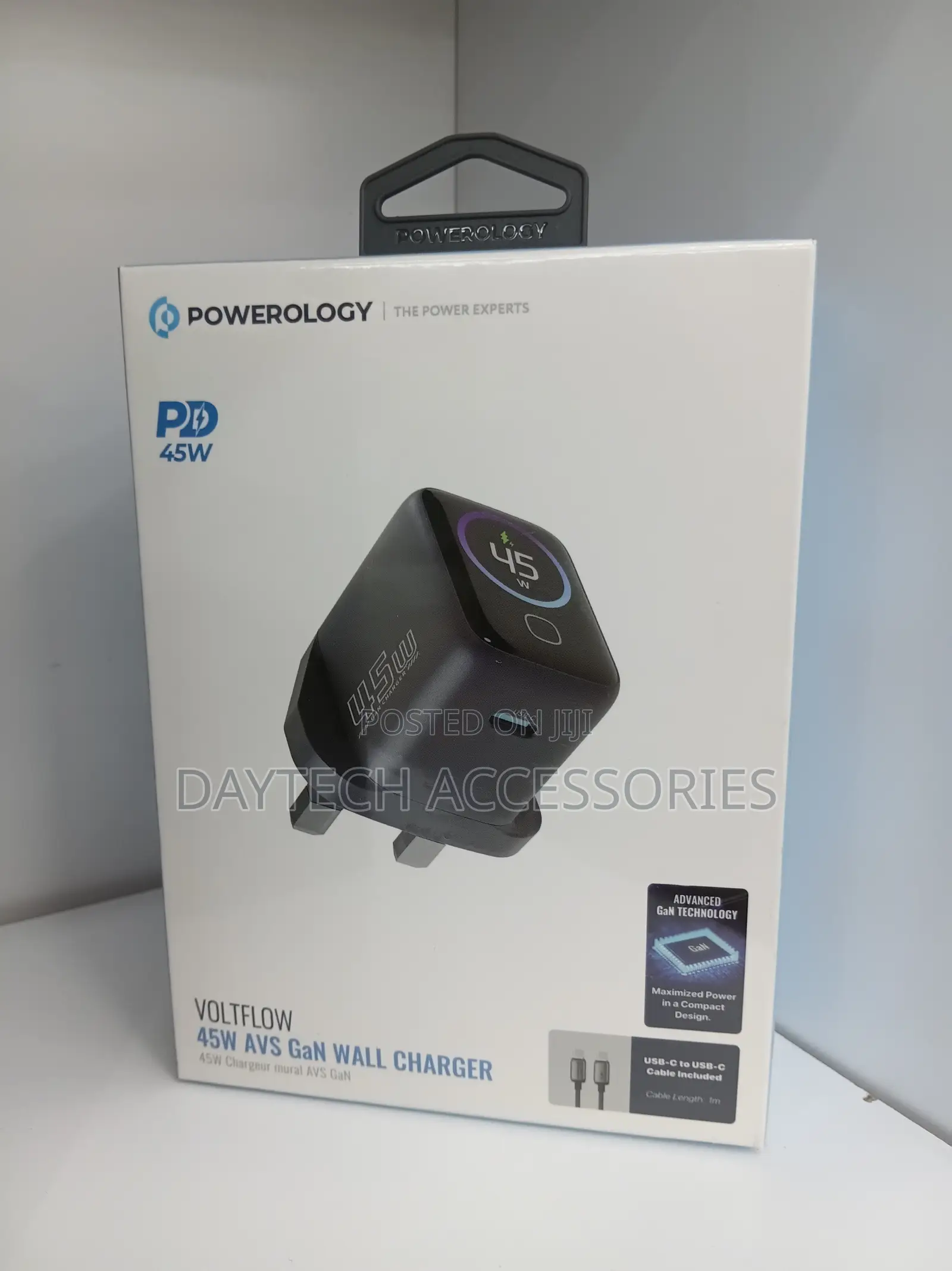 Powerology Voltflow 45w Type-C Adaptor With TFT Screen C-to-C Cable