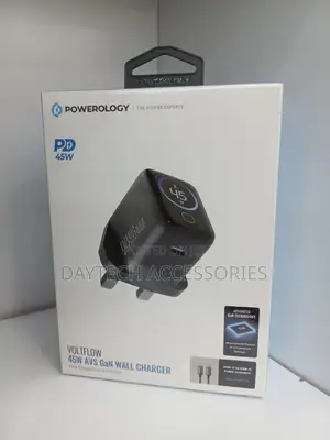 Powerology Voltflow 45w Type-C Adaptor With TFT Screen C-to-C Cable