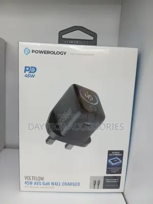 Powerology Voltflow 45w Type-C Adaptor With TFT Screen C-to-C Cable