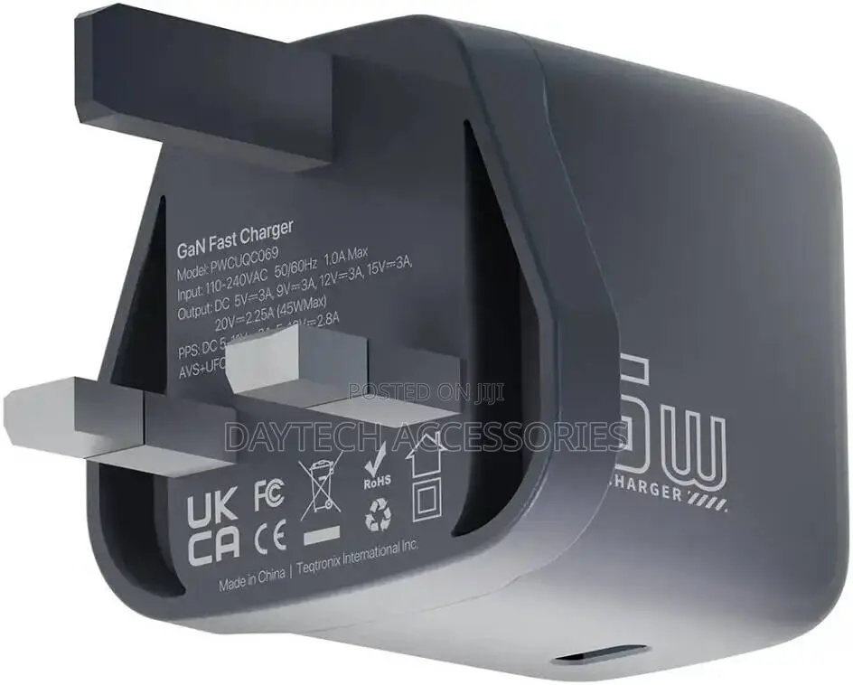 Powerology Voltflow Gan Wall Charger Pd 45w - Black