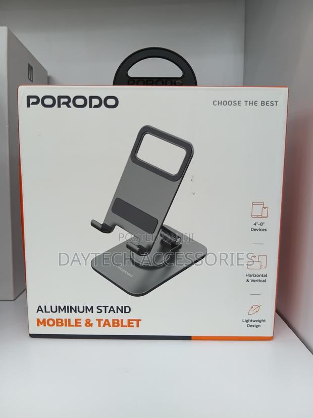 Porodo Aluminum Mobile Tablet Stand in Gray.
