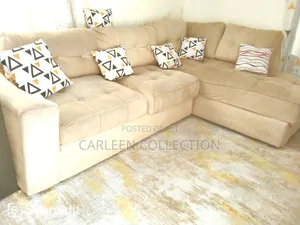 L_shaped Spring Cushioned Fabric Sofaset