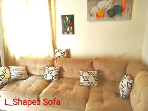 L_shaped Spring Cushioned Fabric Sofaset