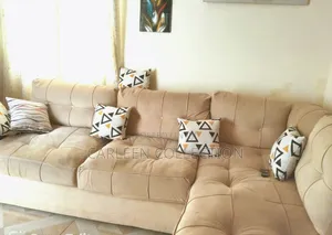 L_shaped Spring Cushioned Fabric Sofaset