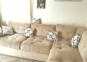 L_shaped Spring Cushioned Fabric Sofaset