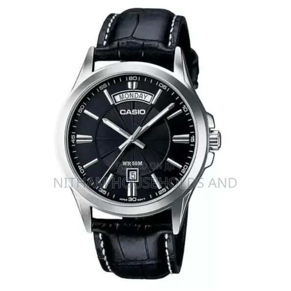 Casio MTP 1381l 1a Black Leather Date Display Watch for Men