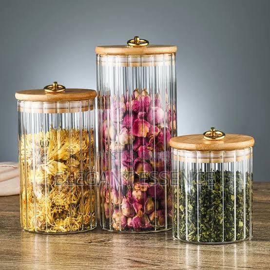 3 In1 Glass Container Bamboo Lid With Golden Pull Ring - thumbnail 2