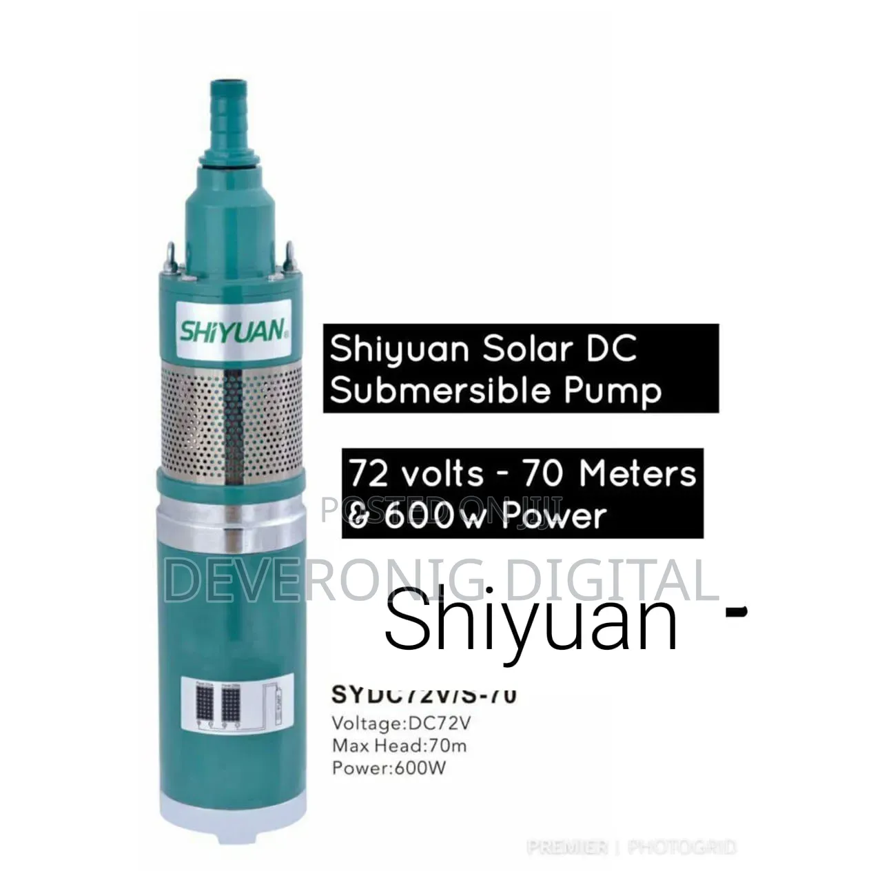 Shiyuan Solar Dc Submersible Water Pump 72volts -70meters 600w Power
