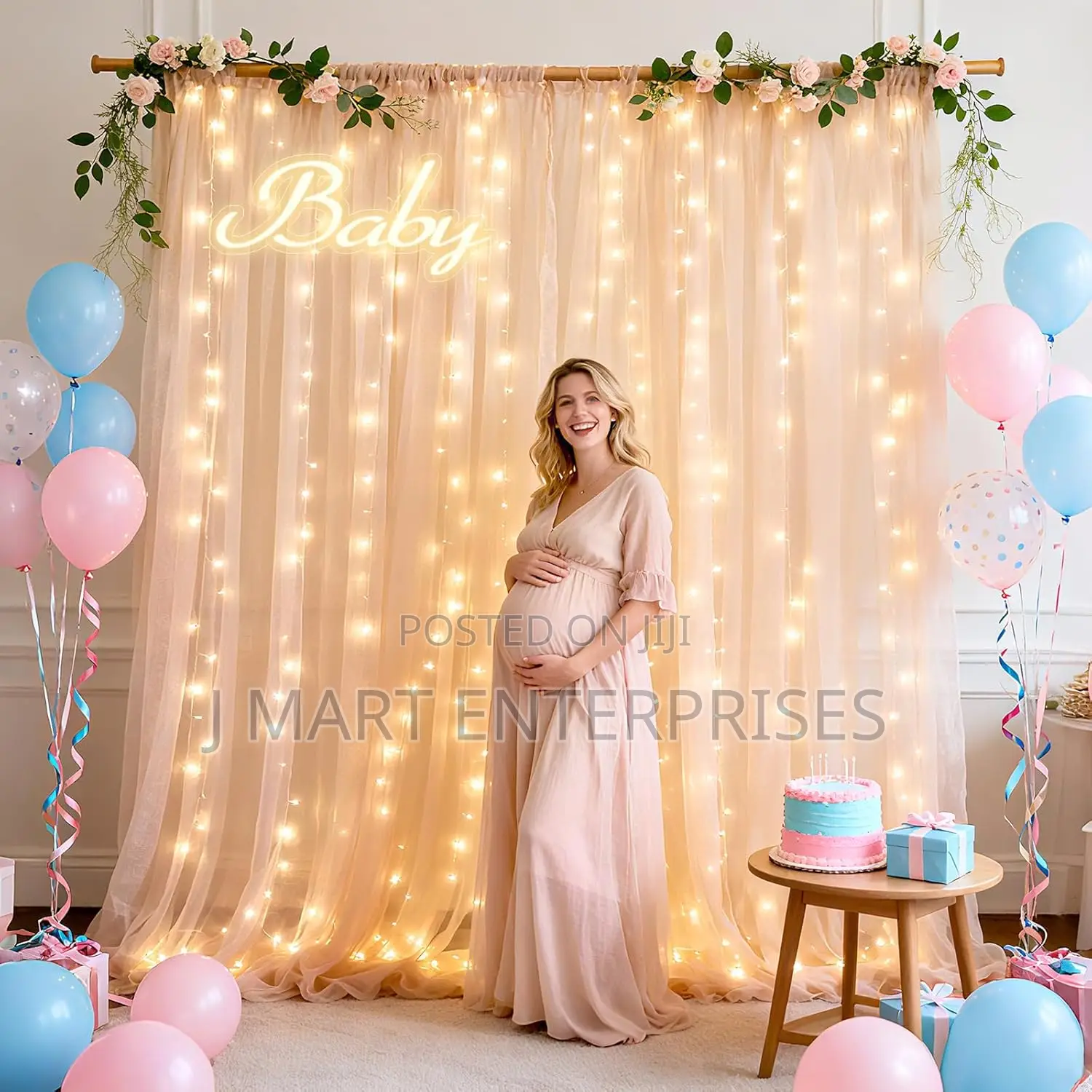 Fairy Lights Sheer Curtain Backdrop for Wedding Baby Shower Birthday